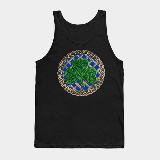 Celtic Knot Shamrock Blue Background Tank Top by Atteestude